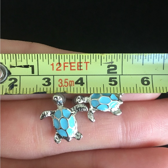 Blue and Silver Turtle Stud Earrings - Picture 6 of 6